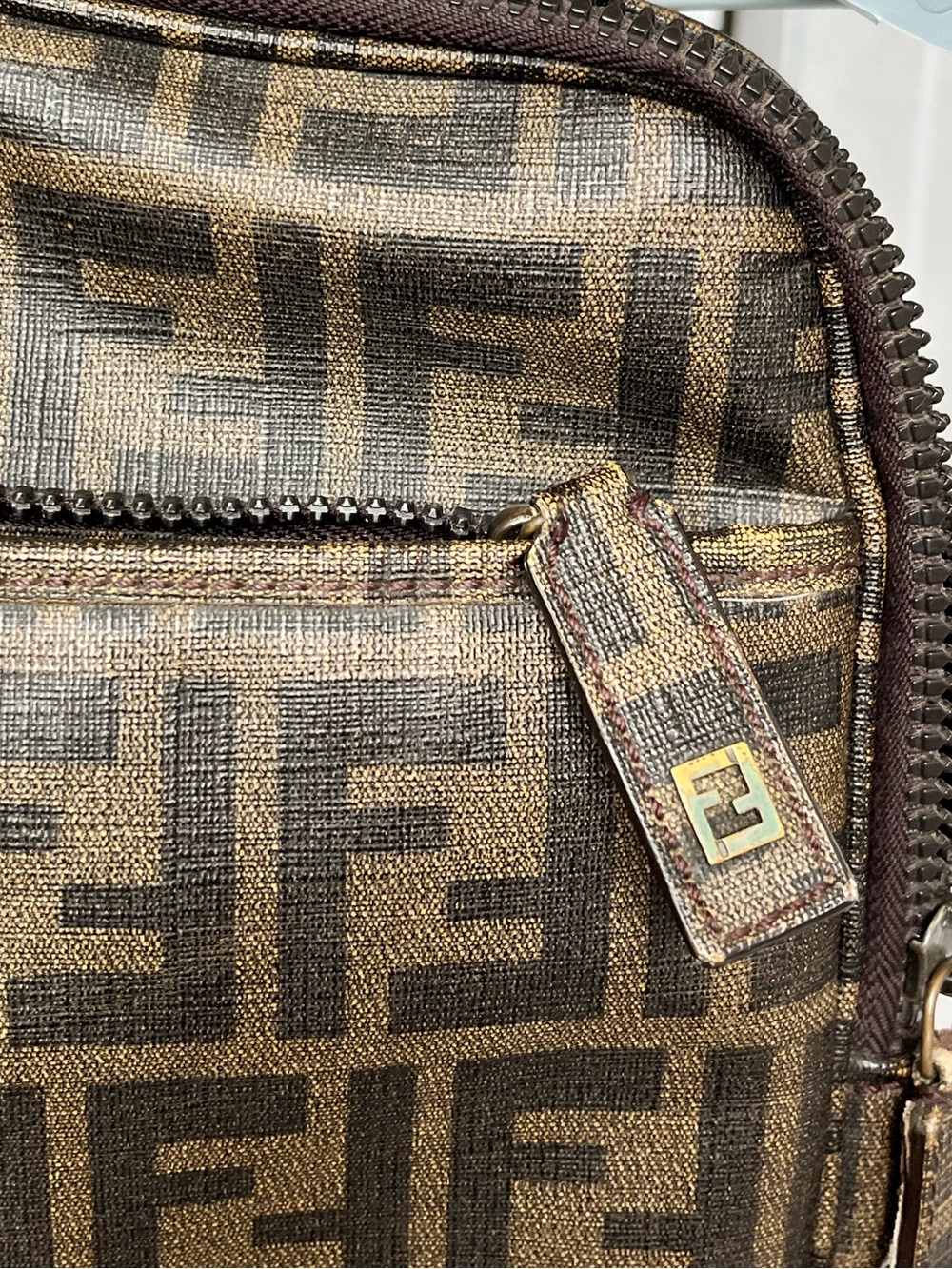 Fendi Zucca Vintage Laptop Bag Brown Canvas Leather Work Bag Authentic - Picture 4 of 10
